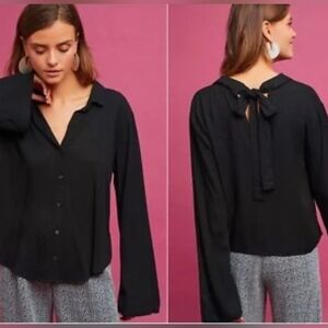 Cloth & Stone by Anthropologie Black Button-Down Blouse | Flared Bell Sleeves |